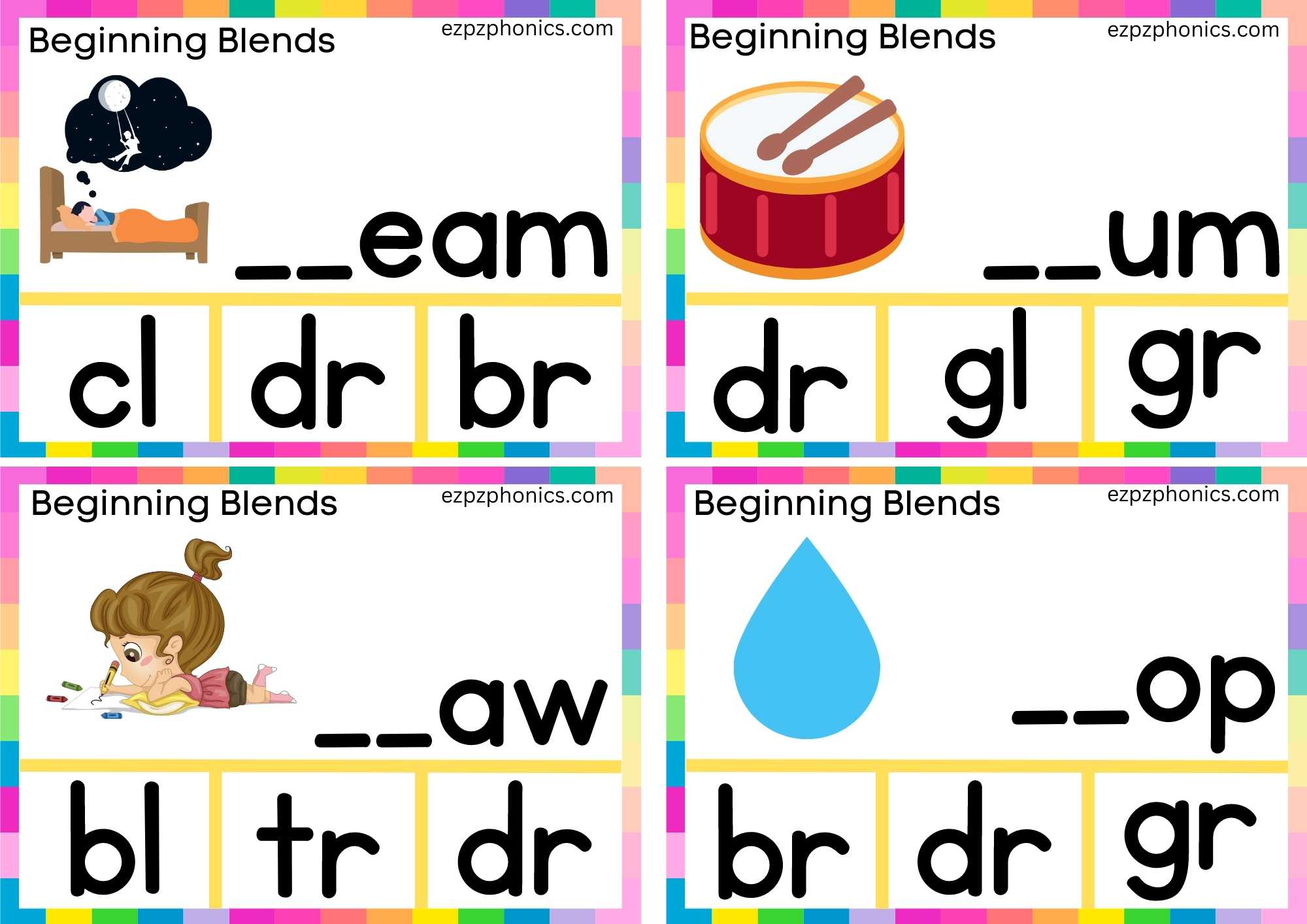 DR Beginning Blends Clip Cards Finish The Words And Clip The Correct Letters Set 2
